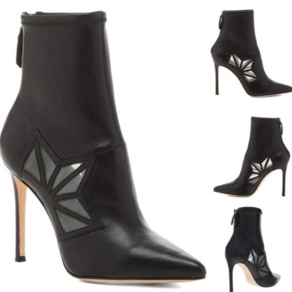 Pour La Victoire Ceara Sz 10 Black Leather Back Zip Ankle Bootie Boots Shoes